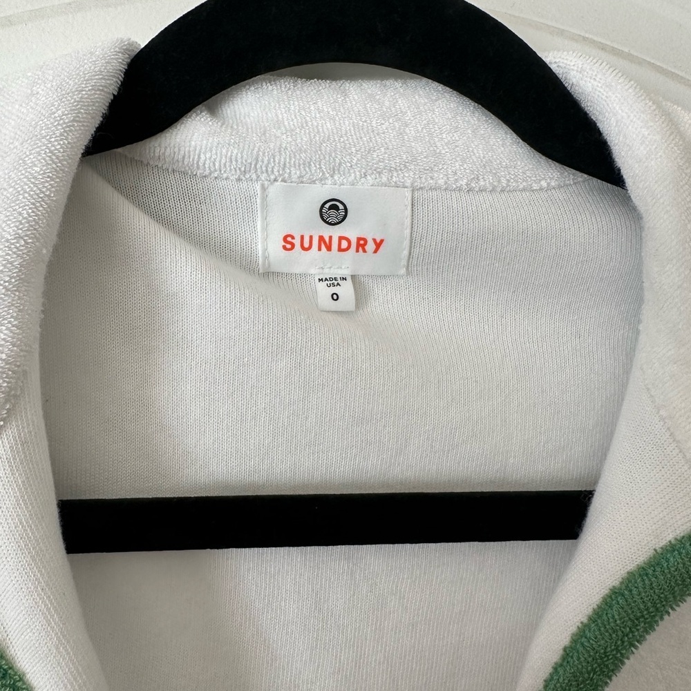 Sundry White Terry Polo Top with Green Trim - Picture 3 of 3